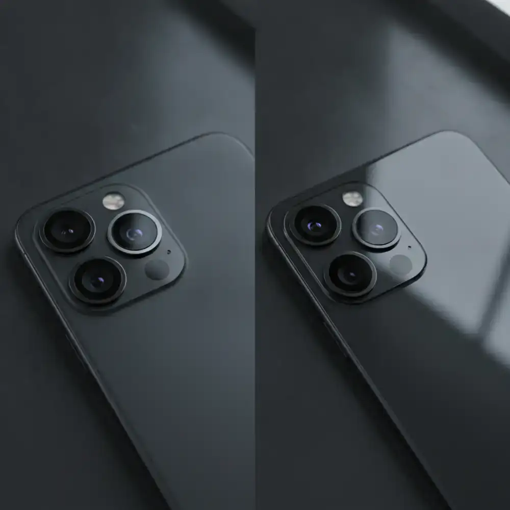 Split screen view showing the camera array of two leading flagship smartphones