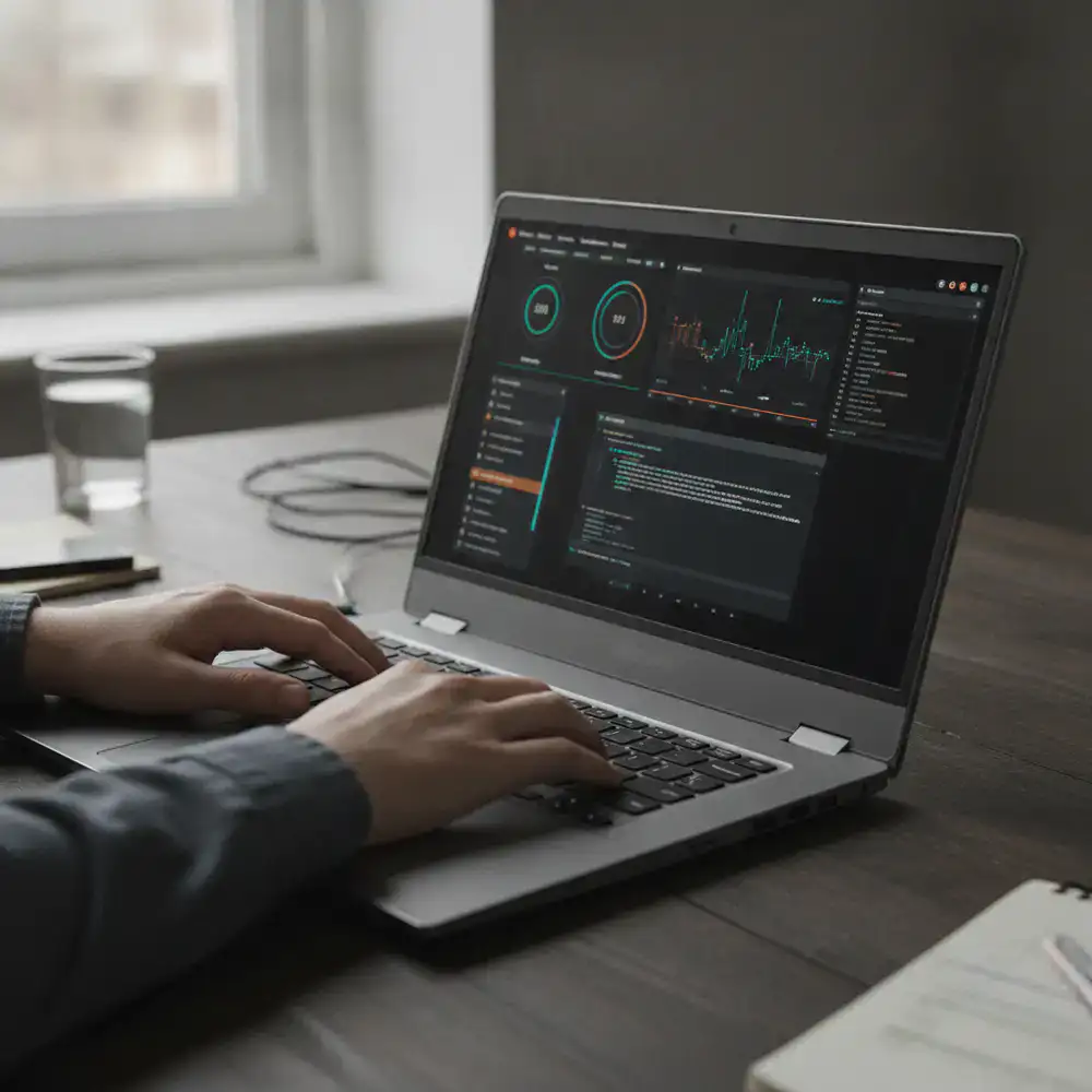 Reviewer testing a high-performance modern laptop