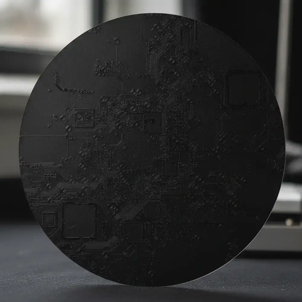 Close up of a prototype silicon wafer