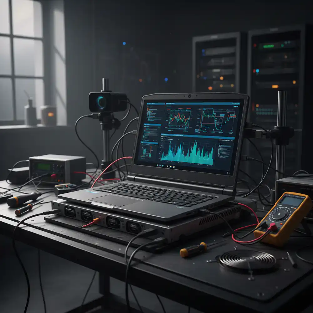 High performance laptop on testing desk
